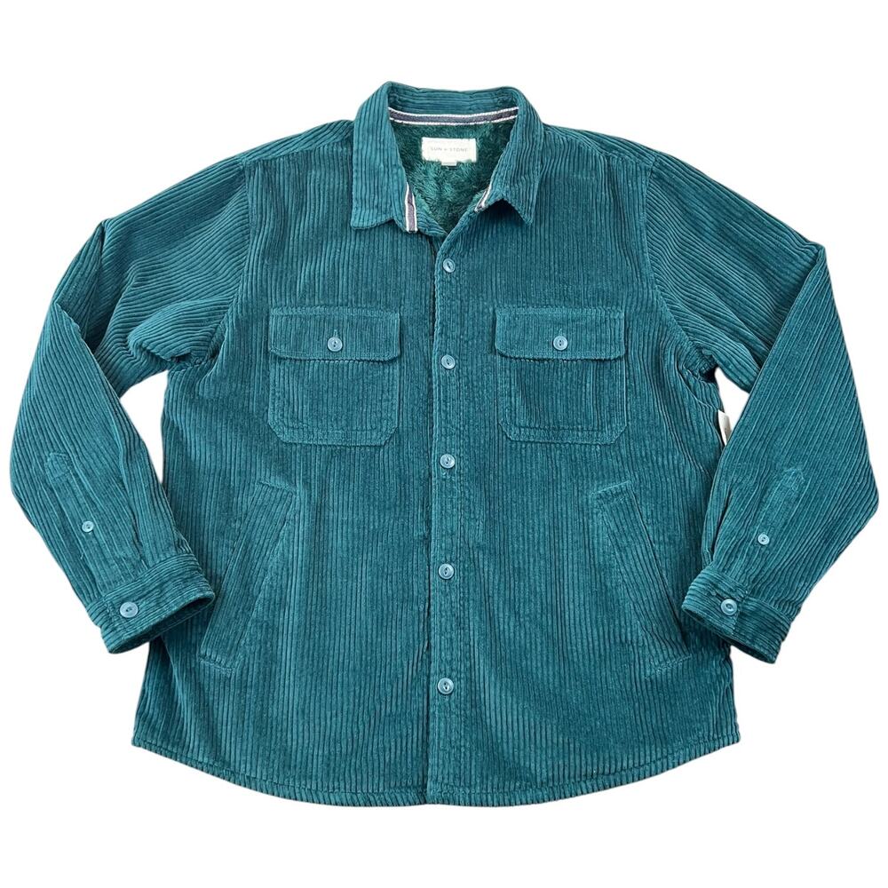 NWT Sun + Stone Corduroy Shacket Faux Fur Lined Shirt Jacket Teal Sea Cave - XL
